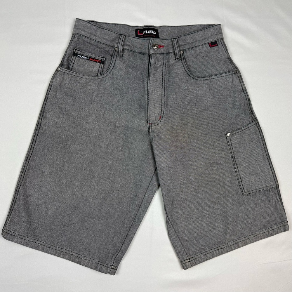 Vtg FUBU Platinum Grey Denim Jean Shorts Mens Sz 32 Y2K Baggy Loose Fit B9